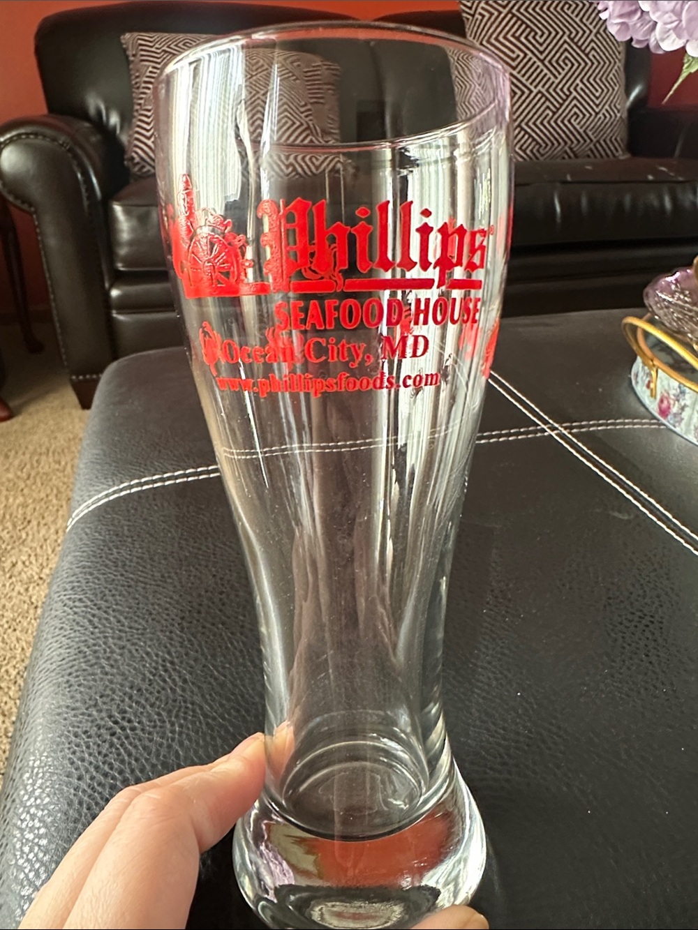 Vintage Phillips Seafood House Pilsner Beer Glass Ocean City MD Crab Logo